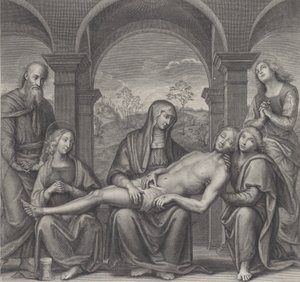 Kristus v hrobě, spočívající na klíně Panny, po Perugino, ca. 1685-1727. od Claude Duflos