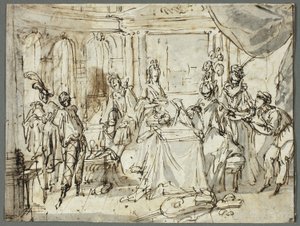 Herci se připravují (recto); Studie Svaté rodiny a svatého Jana Křtitele (verze) od Claude Gillot