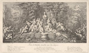 Festival Diany, přerušený satyry Feste de Diana, perturbée par des Satyres..., ca. 1786. od Claude Gillot