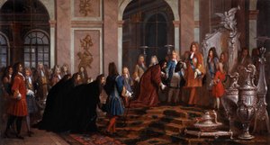 Náhrada králi Ludvíku XIV. dóžetem Genes 17. století (malba)