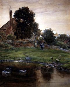 The Duck Pond (akvarel, tužka a tělová barva na papíře)