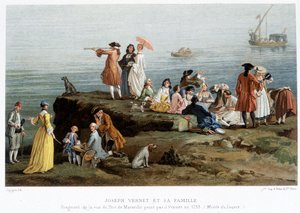 Joseph Vernet a jeho rodina - repro 19. století. fragmentu pohledu na přístav Marseille namalovaného Vernetem v roce 1753 (Muzeum Louvre)