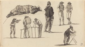 Figurové studie, včetně jednoho muže spícího na zemi a dvou mužů, kteří pili od Claude Joseph Vernet