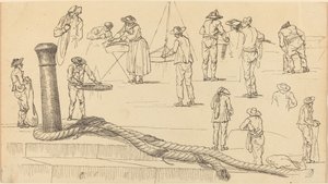 Figurky na nábřeží a délka lana připojeného k patníku od Claude Joseph Vernet