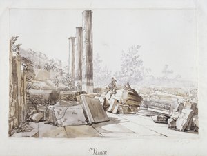 Ruiny chrámu Serapis v Pozzuoli, 1750 (pero a inkoust a omyjte černou křídou na papíře)
