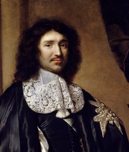 Detail: “” Portrét Jean Baptiste (Jean-Baptiste) Colbert (1619-1683) Ministr Ludvíka XIV”” Obraz od Clauda Lefebvrea (1632-1675). 1666 ne. 1,3x0,96m