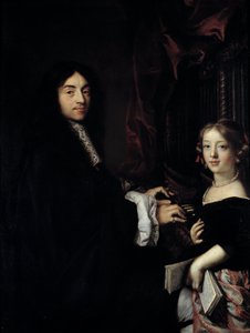Portrét varhaníka Charlese Couperina (1638-1679) s dcerou malíře Obraz Clauda Lefebvrea (1632-1675) 17. stol. 1,27x0,96 m od Claude Lefebvre