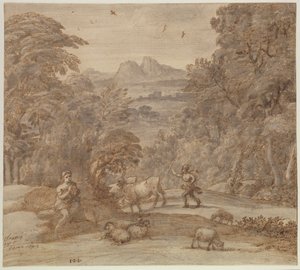 Krajina s Merkurem a Apollónem jako pastýřem od Claude Lorrain (1600-82)