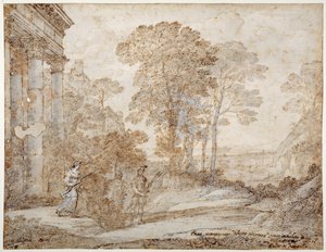 Setkání mezi Venuší a Aeneem, kolem roku 1678 (pero a inkoust s mytím na papíře) od Claude Lorrain