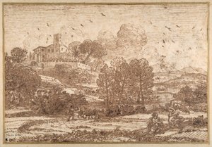 Vyladění mládeže jeho nástroje (inkoust pera a hnědého s hnědým mytím na papíře) od Claude Lorrain
