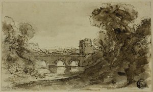 Italská říční krajina s mostem s věží od Claude Lorrain