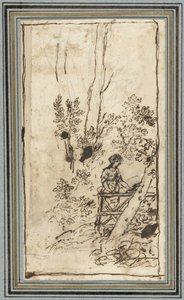 Mladá žena stojící u plotu v lese Studie zvířat z alba zvířat. (název seriálu) od Claude Lorrain