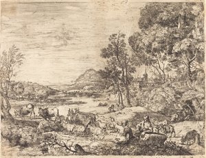 Pastýř a pastýřka konverzující v krajině (Berger et bergère conversant) od Claude Lorrain