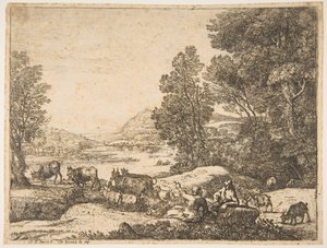 Pastýř a pastýřka konverzují v krajině, ca. 1651. od Claude Lorrain