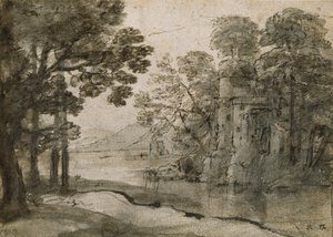 Vodní mlýn mezi stromy, c1635-1638 od Claude Lorrain