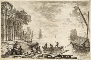 Přístavní scéna s vycházejícím sluncem, 1634 od Claude Lorrain