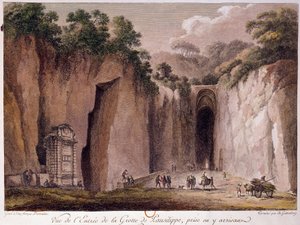 Pohled na jeskyni Pausilippe (Posillipo) (nebo „Grotta Vecchia“) poblíž Neapole. kresba Chatelet