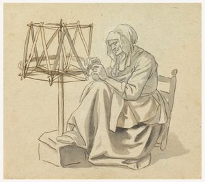 Kresba, Stará žena předoucí, 1810-30 od Claude Louis Desrais