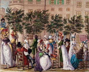 Móda pod vedením: „Le petit Coblenz“, promenáda Boulevard des Italians v Paříži. Litografie Claude Louis Desrais (1746-1816) 1798. Paříž, Musee Carnavalet od Claude Louis Desrais