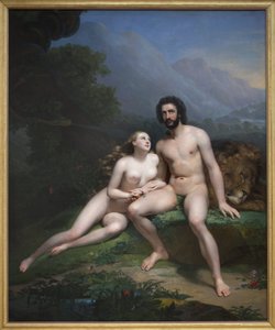 Adam a Eva. Obraz Claude Marie Dubufe (1790-1864), Olej na plátně