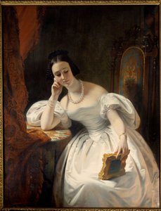 Mladá dívka v zrcadle. Obraz Claude Marie Dubufe (1790-1864)
