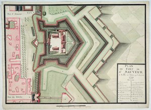 Fort of Saint-Sauveur, Lille, v roce 1728, z „Traite de Fortifications“ (pero a inkoust a wc na papíře) od Claude Masse