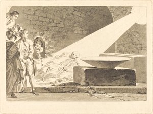 Fragonard a Bergeret se svými manželkami na návštěvě hrobky v Pompejích od Claude Mathieu Fessard after Jean Honoré Fragonard