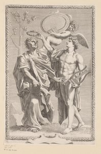 Apollo korunuje Publius Vergilius Maro Název stránky: Publius Virgilius Maro, Opera Publius Virgilius Maronis, 1641 od Claude Mellan