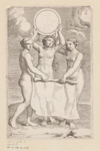 Tři Grácie s medailonem Titulní strana pro: Balthazar de Vias, Charitum libri tres, 1660 od Claude Mellan