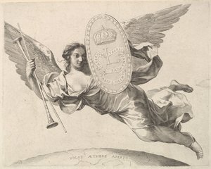 Fame Bearing a Shield s iniciálou Ludvíka XIV. La Renommée volant. od Claude Mellan