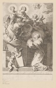 H. Bernard klečící před zjevením Panny Marie s dítětem Titulní strana pro: Saint Bernardus, Divi Bernardi Abbatis (...), 1640 od Claude Mellan
