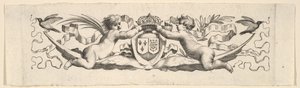 Čelenka: Two Infants with Arms of France and Navarre. od Claude Mellan