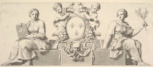 Zbraně Francie doprovázené personifikacemi práva a dobré víry, 1664. od Claude Mellan