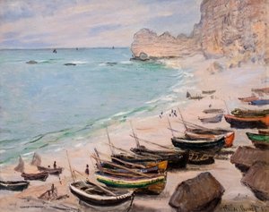 Lodě na pláži v Etretatu od Claude Monet
