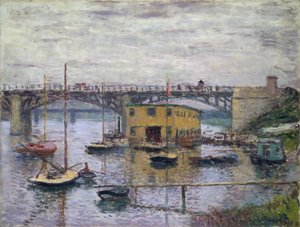 Most v Argenteuil za šedého dne, kolem roku 1876 (olej na plátně) od Claude Monet