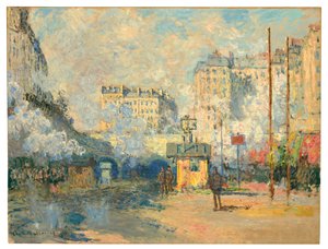 Exteriér stanice Saint-Lazare, sluneční efekt, 1877 od Claude Monet
