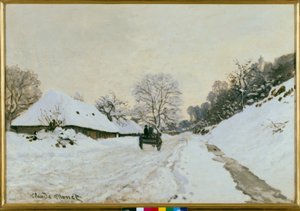 Vozík. Zasněžená silnice v Honfleuru od Claude Monet