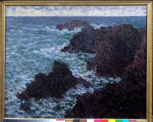 Skály Belle Ile (Belle-Ile), divoké pobřeží Malba Clauda Moneta (1840-1926) 19. století Sun. 0,65x0,81m. Paříž, Musee d