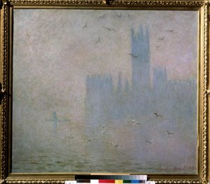 ""Racci, Temže, Londýnský parlament"" (Racek. Temže v Londýně. The Houses of Parliament) Obraz Clauda Moneta (1840-1926). 1903-1904 impresionismus. Velikost 81 x 92 cm Moskva. Puškinovo muzeum výtvarných umění od Claude Monet