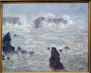 Bouře, pobřeží Belle-Ile (Belle Ile en mer nebo Belle-Ile-en-Mer, Bretaň). Obraz Clauda Moneta (1840-1926) od Claude Monet