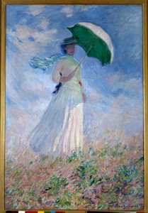 žena se slunečníkem otočeným doprava od Claude Monet