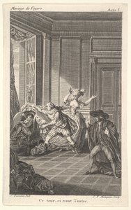 Muž schoulený na židli se dívá na dalšího muže, který se k němu blíží zleva i..., ca. 1784.