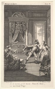 Muž se naklání k ženě stojící ve dveřích vpravo, vlevo sedící žena rais..., ca. 1784.
