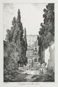 Pohled na Villa dEste, Tivoli, 1817.