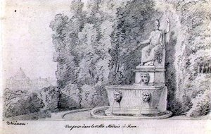 Pohled na fontánu v zahradě Villa Medici, Řím, c.1815-20 (tužka na papíře)