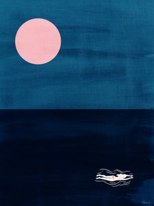 Umělecký tisk „Midnight Swim Pink Moon“ – abstraktní motiv oceánu od Claudia Spano'