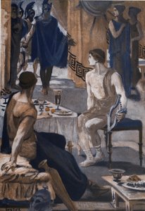 Achilles přijímá Agamemnonovy vyslance. Ilustrace Clementa Gontiera (1876-1918) pro Homerovu „Iliadu“ (Omero). Paříž, Henri Laurens