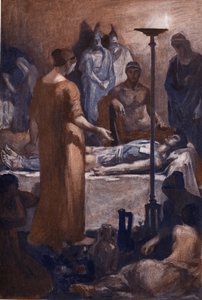 Stížnost Briseis (při pohledu na Patroklovy rány). Ilustrace Clementa Gontiera (1876-1918) pro Homerovu „Iliadu“ (Omero). Paříž, Henri Laurens