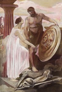 Achilleův štít vytvořený Vulkánem. Ilustrace Clementa Gontiera (1876-1918) pro Homerovu „Iliadu“ (Omero). Paříž, Henri Laurens