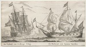 Různé lodě a pohledy na Amsterdam (Verscheÿde Schepen en Gesichten van Amstelredam), část II: Svoboda, válečný muž. Vlčí pes, španělské plavidlo